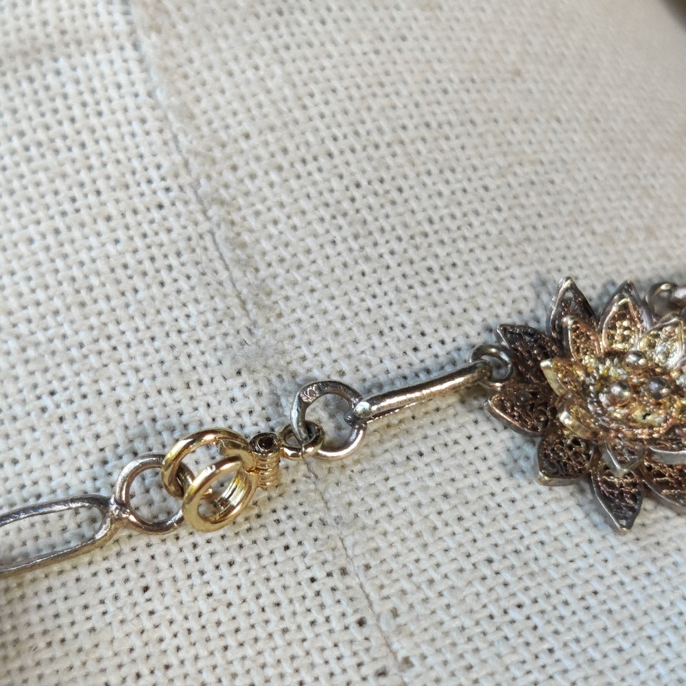 Vintage sterling Portugal CV artisan made flower necklace - Picture 3 of 7
